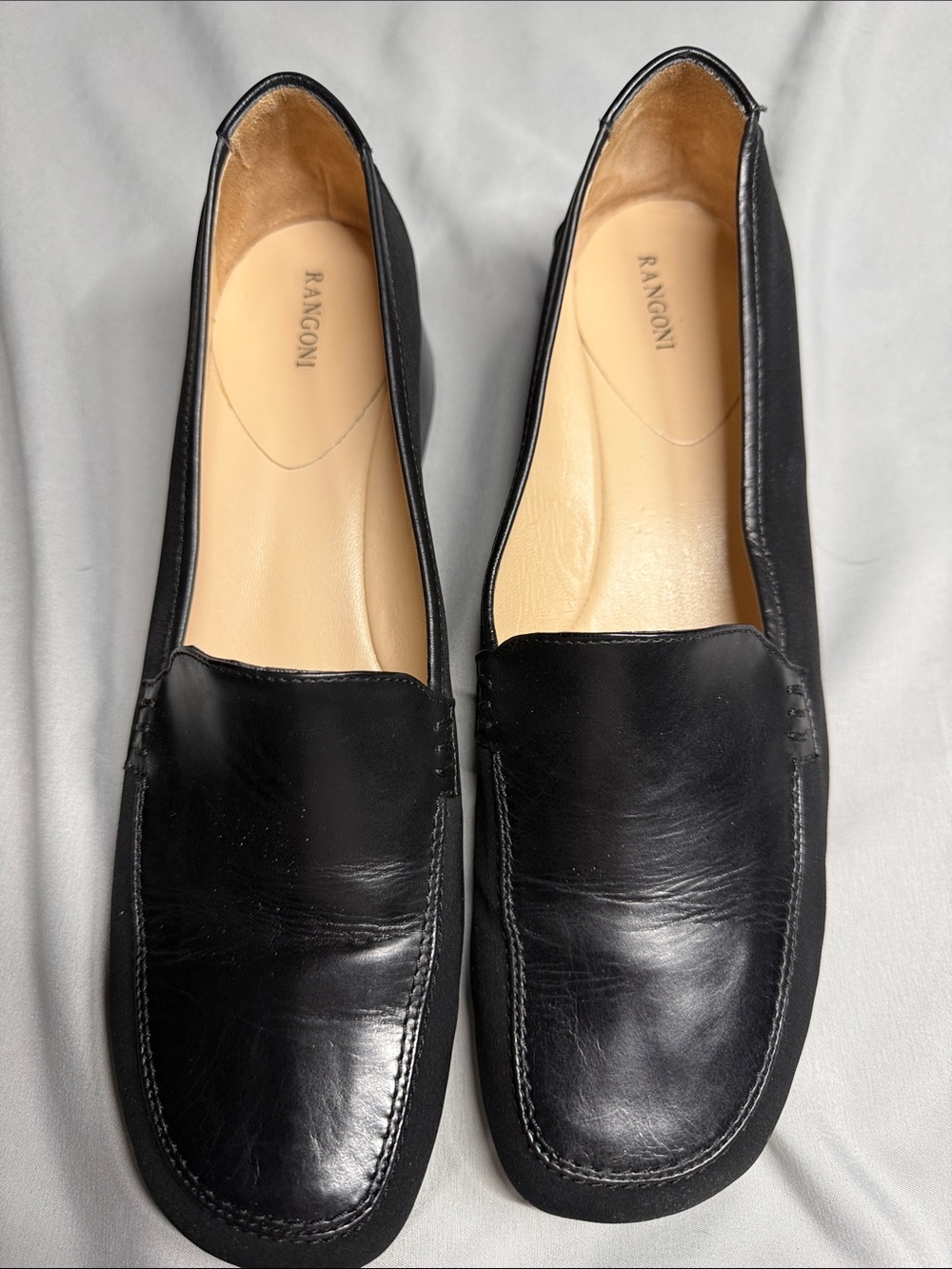 Rangoni Black Leather Slip-On Loafers